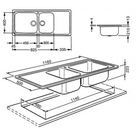 LAVELLO SMEG LG116S-2 2 VASCHE ACCIAIO INOX SATINATO 116 CM