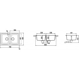 SCHOCK KITCHEN SINK LITHOS N200S A - 2 BOWLS CRISTALITE OATMEAL