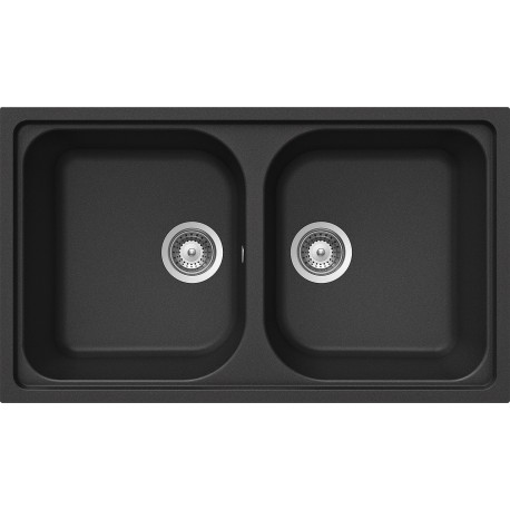 LAVELLO SCHOCK LITHOS N200 A - 2 VASCHE CRISTALITE NERO