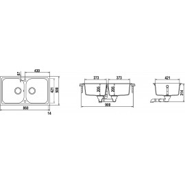 SCHOCK KITCHEN SINK LITHOS N200 A - 2 BOWLS CRISTALITE ANTHRACITE