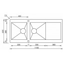 LAVELLO CM REVERS 116X52 2 VASCHE ACCIAIO INOX SATINATO