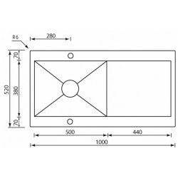 LAVELLO CM REVERS 100X52 1 VASCA ACCIAIO INOX SATINATO