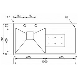 CM CLARK 100x50 ÉVIER 1 CUVE ACIER INOXYDABLE BROSSÉ