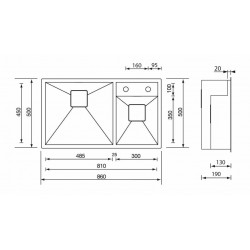 LAVELLO CM ARIEL 86X50 1,5 VASCHE ACCIAIO INOX SATINATO