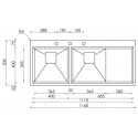LAVELLO CM GLAMOUR MIX 116X50 2V 2 VASCHE ACCIAIO INOX SATINATO
