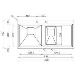 LAVELLO CM GLAMOUR MIX 100X50 2V 1,5 VASCHE ACCIAIO INOX SATINATO