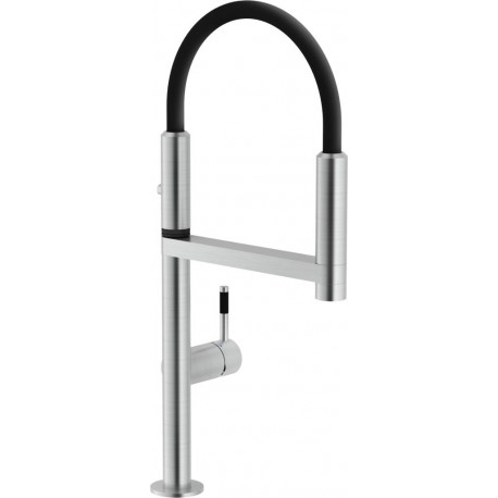 NOBILI MOVE SINGLE LEVER SINK MIXER KITCHEN TAP BRUSHED INOX AND BLACK RUBBER