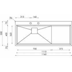 LAVELLO CM GLAMOUR MIX 116X50 1V 1 VASCA ACCIAIO INOX SATINATO