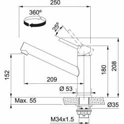 FRANKE ORBIT ROBINET MITIGEUR MONOCOMMANDE ACIER INOX BROSSÉ