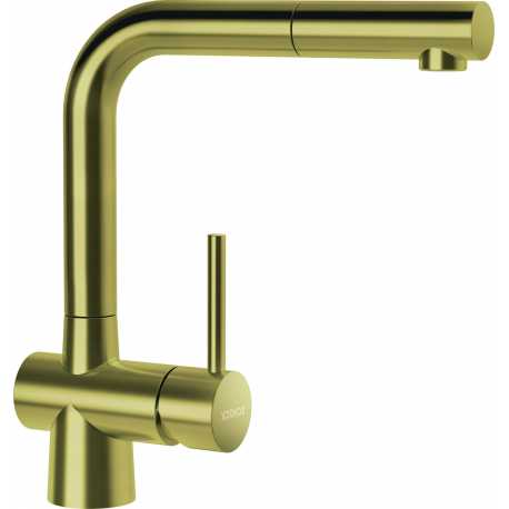 SCHOCK LAIOS GRIFO MONOCOMANDO PARA FREGADERO CAÑO ALTO EXTRAÍBLE ACERO INOX ORO BLANCO
