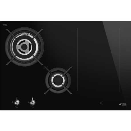 SMEG PM3743D GAS/INDUCTION HOB BLACK CERAMIC GLASS 75 CM