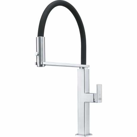 FRANKE CENTINOX NEO SINGLE LEVER SINK MIXER KITCHEN TAP BRUSHED CHROME AND BLACK RUBBER