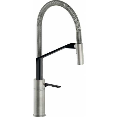NOBILI HERON GRIFO MONOCOMANDO PARA FREGADERO CAÑO ALTO ACERO Y VELVET BLACK